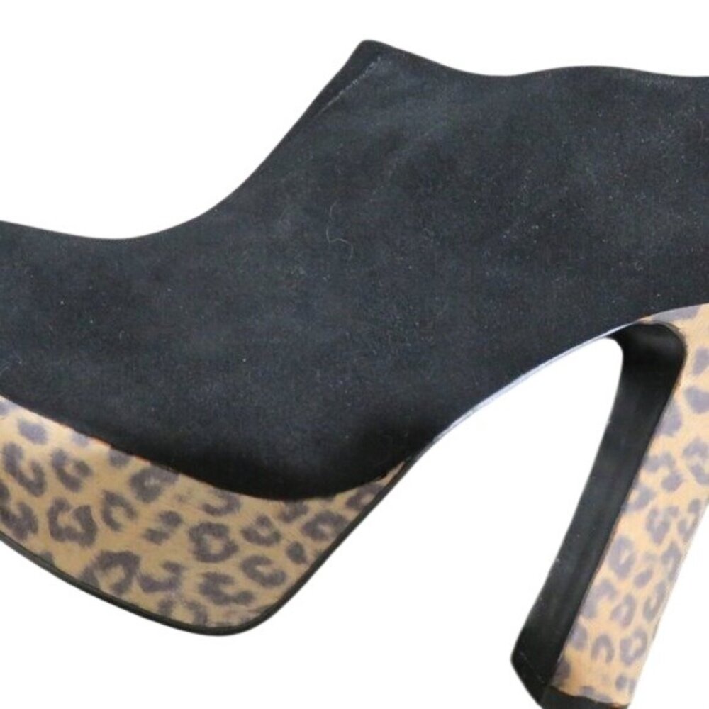Envy Riva Black Italian Suede w/ leopard print chunky heel & platform booties 9 - Picture 6 of 16